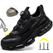 Pantofi de protecție indestructibil pentru bărbați, cu buton rotativ, cizme de siguranță cu vârf de oțel, cu pernă de aer, cizme de siguranță, pantofi de lucru anti-zdrobire