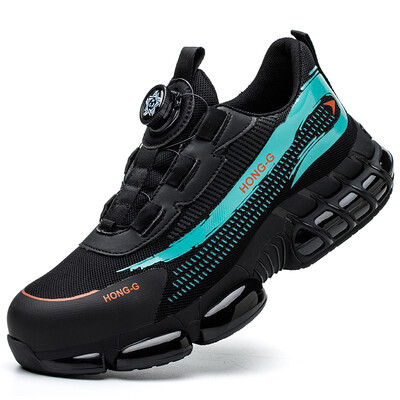 Pantofi de protecție indestructibil pentru bărbați, cu buton rotativ, cizme de siguranță cu vârf de oțel, cu pernă de aer, cizme de siguranță, pantofi de lucru anti-zdrobire