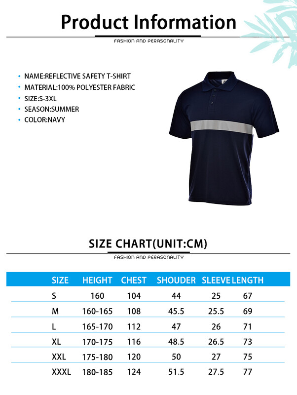 Темносиня светлоотразителна риза с висока видимост Работна тениска с поло Защитна тениска Мъжки с рефлектор Размер S-3XL