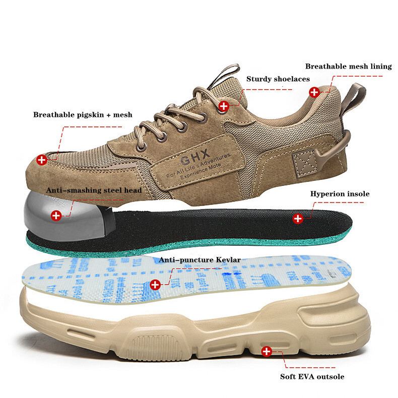 Работни защитни обувки Мъжки стоманени пръсти Противопробивни неразрушими леки дишащи защитни ботуши Кевларова стелка Работни маратонки
