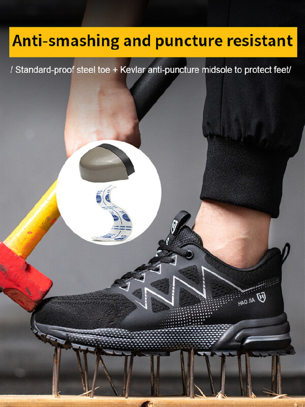 Saugos batai Vyriški Moteriški Darbui Sportbačiai Anti-Smash Lengvi, kvėpuojantys vyriški darbo batai Plieniniai pirštai Nesunaikinami apsauginiai batai