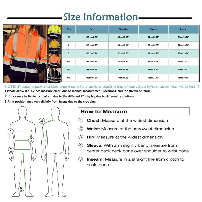 Hanorac cu glugă cu dungi reflectorizante pentru bărbați, cu mânecă lungă, cu fermoar, pulover cu glugă, pentru lucrătorii sanitari, haine de lucru, hanorac