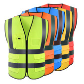 Țesătură respirabilă Vestă de siguranță cu reflectare înaltă, cu mai multe buzunare, pentru traficul feroviar, pentru mineri de cărbuni, uniforme pentru lucru, curse, alergare, 6 culori