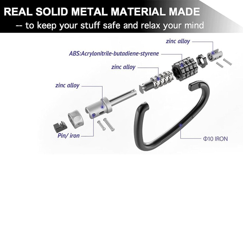 1 KOM kombinirane brave, 4-znamenkaste kopče za teške uvjete rada, metalna kodna brava u obliku slova D za sigurnosnu kabelsku bravu za bicikl s omčom