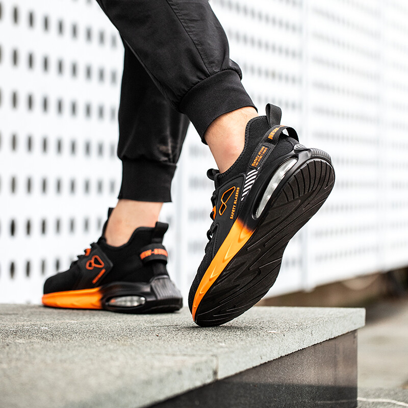 Предпазни маратонки за мъже Оранжеви въздушни възглавници Стоманени предпазни обувки Спортни големи работни анти-смазващи индустриална безопасност Тенис женски