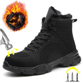 Cizme de iarnă pentru bărbați pantofi de lucru calduri de pluș Cizme de siguranță cu vârf de oțel cizme de lucru indestructibile anti-punctură bărbați femei pantofi de siguranță