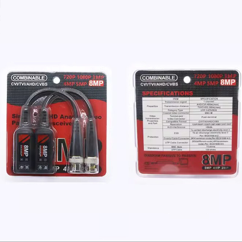 1 pāri AHD/CVI/TVI 8MP 4K savīti BNC Balun pasīvie raiduztvērēji UTP Balun BNC Cat5 CCTV UTP video