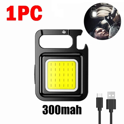 Mini LED nešiojamasis raktų pakabuko žibintuvėlis lauko COB darbo šviesos avarinis apšvietimas su lango plaktuku butelių atidarytuvu.
