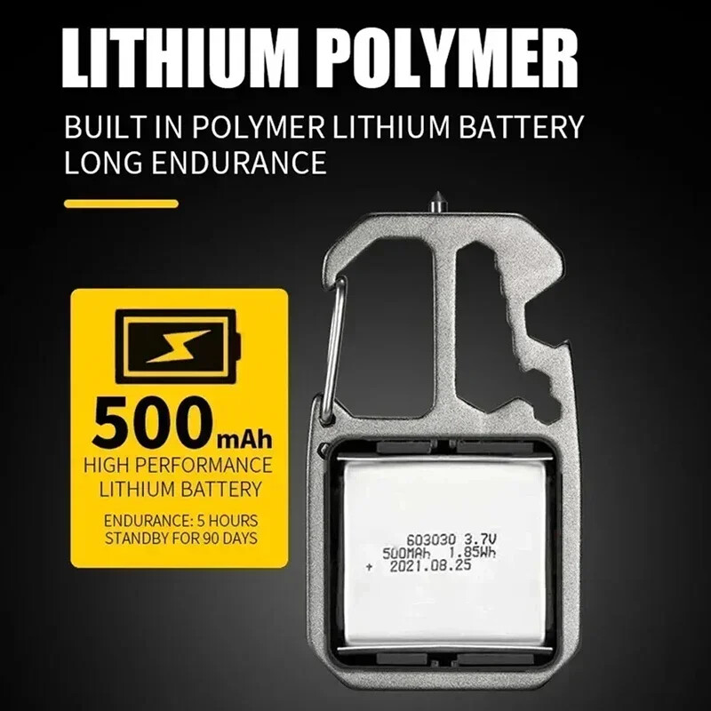 Mini LED nešiojamasis raktų pakabuko žibintuvėlis lauko COB darbo šviesos avarinis apšvietimas su lango plaktuku butelių atidarytuvu.