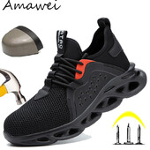 Indestructible Man Предпазни обувки Леки работни маратонки Дишащи обувки Мъжки стоманени пръсти Мрежести предпазни маратонки, устойчиви на пробиване