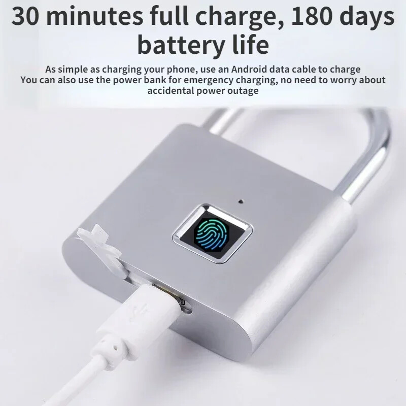 Smart Door Lock Sõrmejäljega tabalukk Veekindel sõrmejäljega ukselukk Laetav digitaalne elektrooniline ukselukk cadenas à koodid