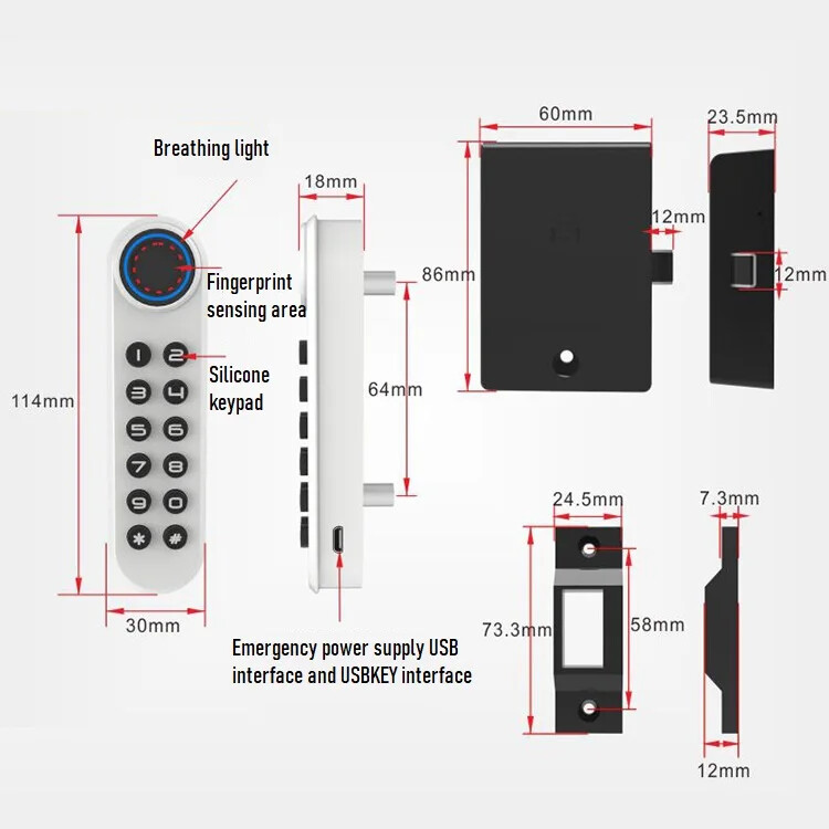 Viedā pirkstu nospiedumu atvilktnes slēdzene Viedā mēbeļu slēdzene Elektriskās durvju slēdzenes biroja skapja skapīša pastkastei Digita durvju slēdzene