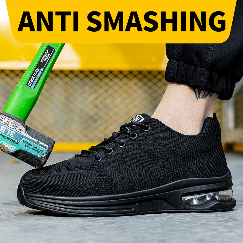 Летни работни защитни обувки с възглавница за мъже, жени, дишащи работни маратонки, обувки със стоманени пръсти, защитни обувки против пробиви