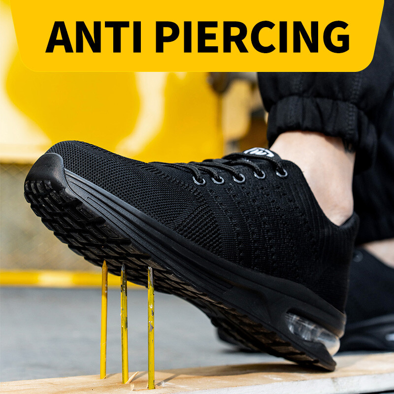 Летни работни защитни обувки с възглавница за мъже, жени, дишащи работни маратонки, обувки със стоманени пръсти, защитни обувки против пробиви