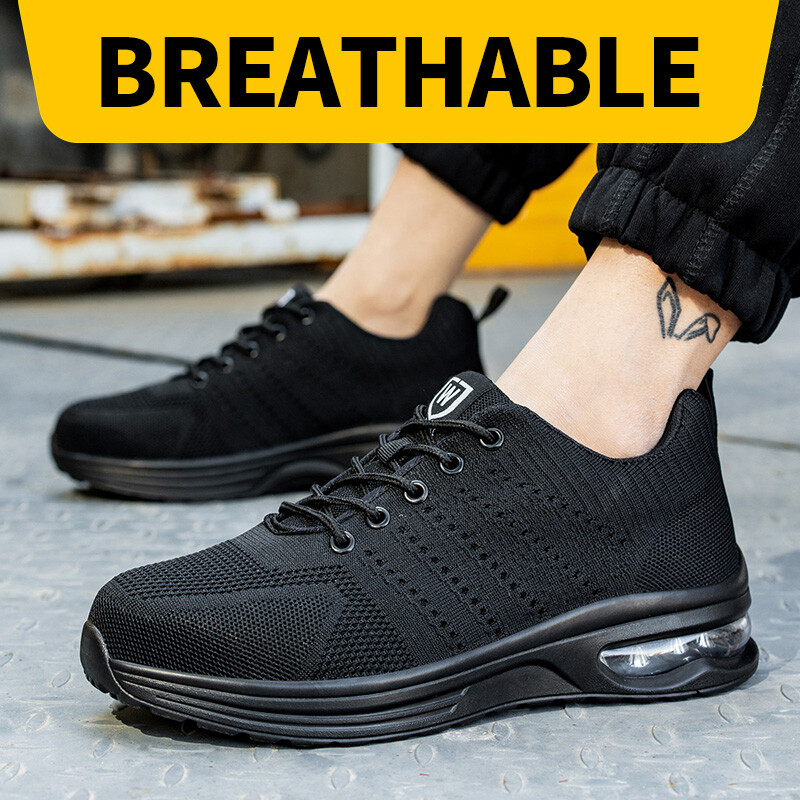 Летни работни защитни обувки с възглавница за мъже, жени, дишащи работни маратонки, обувки със стоманени пръсти, защитни обувки против пробиви