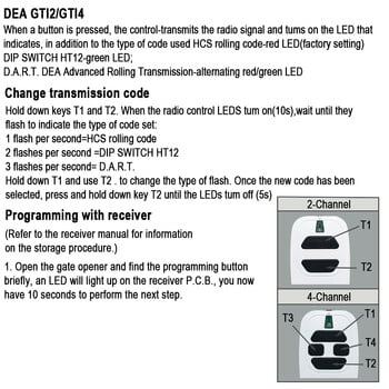 Για DEA 433,92 MHz Rolling Code Τηλεχειριστήριο γκαραζόπορτας σταθερού κωδικού Συμβατό με πομπό GTI2 GTI4 GT2 GT4 GT2M GT4M