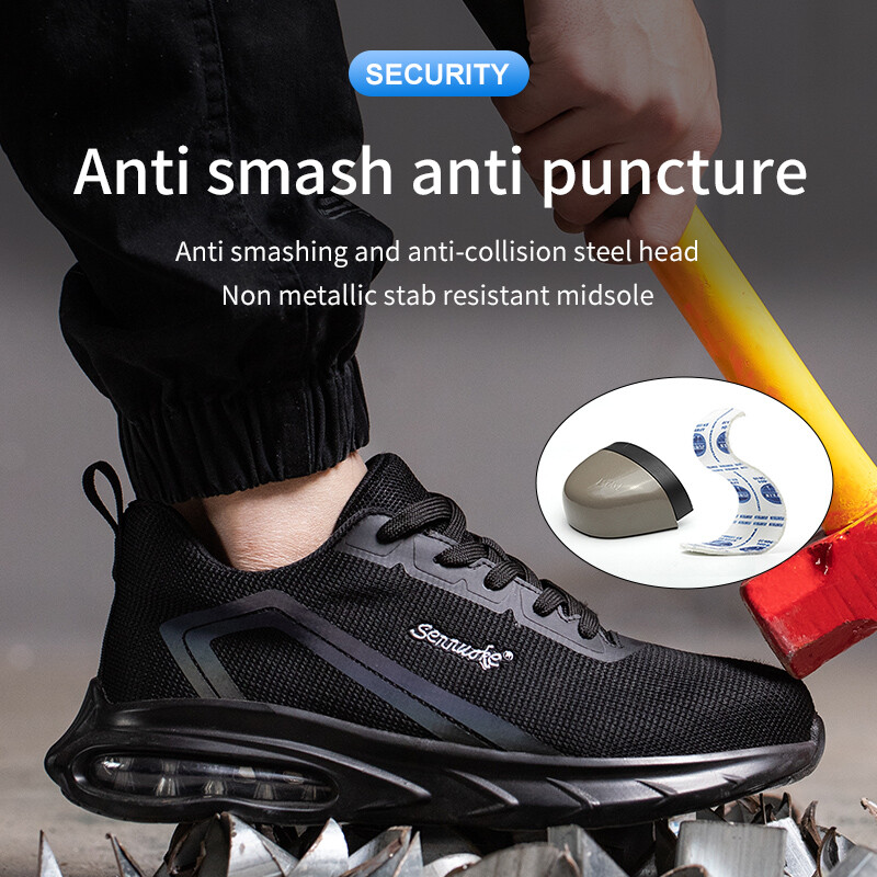 Apsauginiai batai Vyriški darbiniai batai Lengvi minkšto plieno pirštai Sportiniai batai Nemokamas pristatymas Pramoninis saugus teniso plieninis pirštų dangtelis