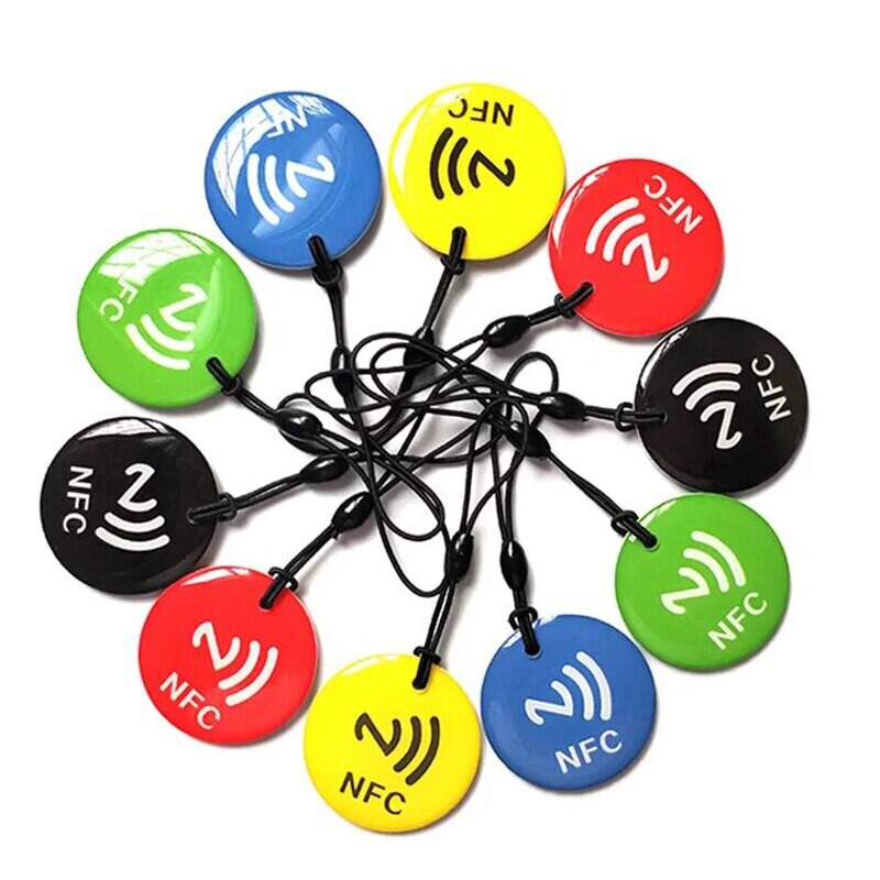 10 vnt Ntag213 NFC žymeklis su lynu RFID 13,56MHz 144 baitų ISO14443A epoksidinė kortelė, 35 mm skersmuo, skirta visiems telefonams su NFC