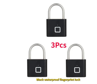 Melns, sudrabs, bezatslēgas USB uzlādējama durvju slēdzene, pirkstu nospiedumu viedā piekaramā slēdzene, ātra atbloķēšana, cinka sakausējums, metāls, pašattīstības mikroshēma