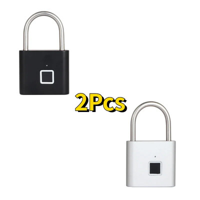 Melns, sudrabs, bezatslēgas USB uzlādējama durvju slēdzene, pirkstu nospiedumu viedā piekaramā slēdzene, ātra atbloķēšana, cinka sakausējums, metāls, pašattīstības mikroshēma