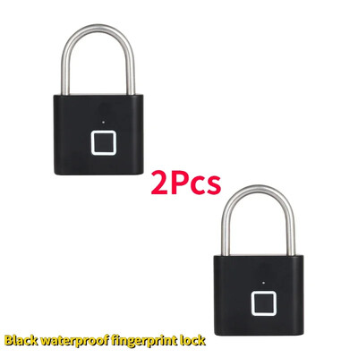 Melns, sudrabs, bezatslēgas USB uzlādējama durvju slēdzene, pirkstu nospiedumu viedā piekaramā slēdzene, ātra atbloķēšana, cinka sakausējums, metāls, pašattīstības mikroshēma