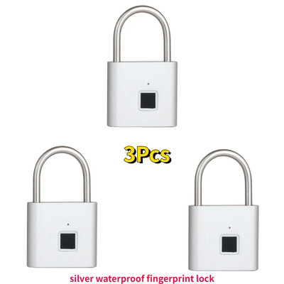 Melns, sudrabs, bezatslēgas USB uzlādējama durvju slēdzene, pirkstu nospiedumu viedā piekaramā slēdzene, ātra atbloķēšana, cinka sakausējums, metāls, pašattīstības mikroshēma