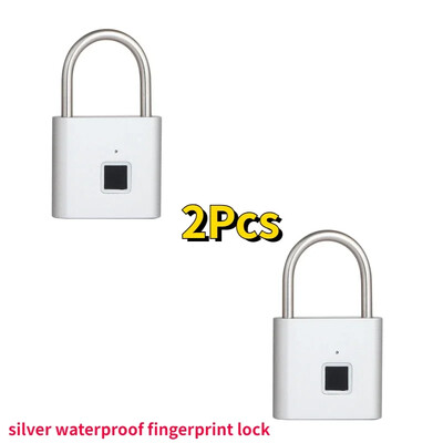 Melns, sudrabs, bezatslēgas USB uzlādējama durvju slēdzene, pirkstu nospiedumu viedā piekaramā slēdzene, ātra atbloķēšana, cinka sakausējums, metāls, pašattīstības mikroshēma