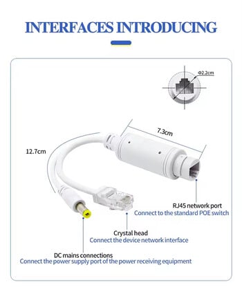 IEEE802.3af/at 48V to 12V POE Spliter Waterprrrof With Video / Power Adapter Cable Supply Module Injector for IP Camera Extender