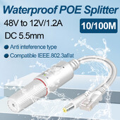 48V kuni 12V POE splitter veekindel adapter Aktiivne alalisvoolu adaptiivne eralduskaabel toitemooduli injektor 100M IP-kaamerale 1,2A