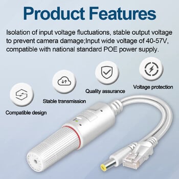 48V έως 12V POE Splitter Αδιάβροχος προσαρμογέας Active DC Adaptive Separator Cable Supply Module Injector for 100M IP Camera 1.2A