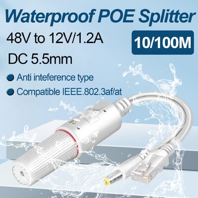 48V έως 12V POE Splitter Αδιάβροχος προσαρμογέας Active DC Adaptive Separator Cable Supply Module Injector for 100M IP Camera 1.2A