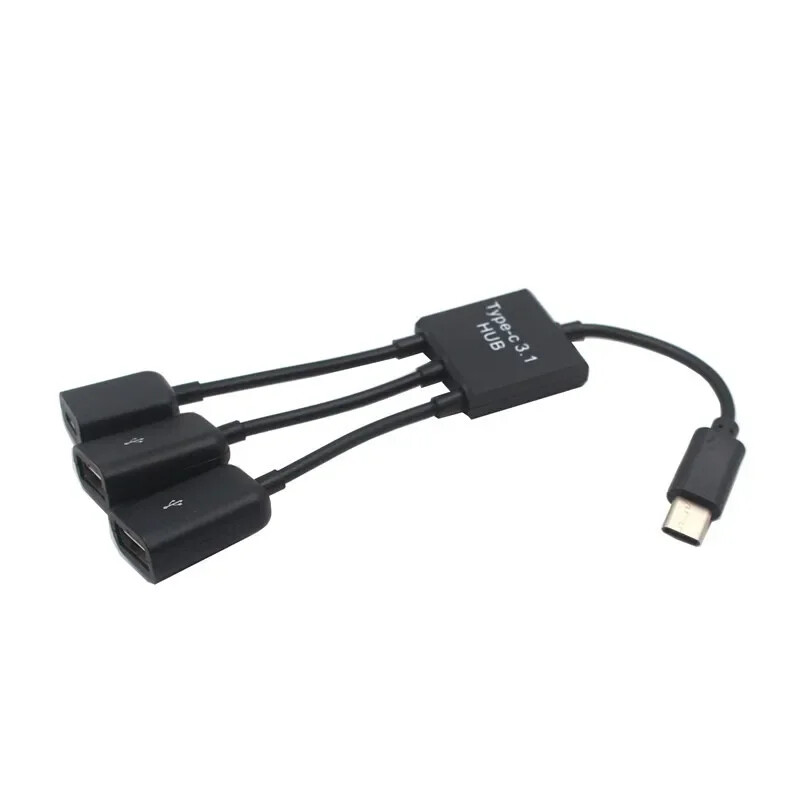 Uusim 3-ühes C-tüüpi mikro-USB jaotur, isasest naisest topelt-USB 2.0 hosti OTG-adapteri kaabel nutitelefoni arvuti tahvelarvuti 3-pordiga