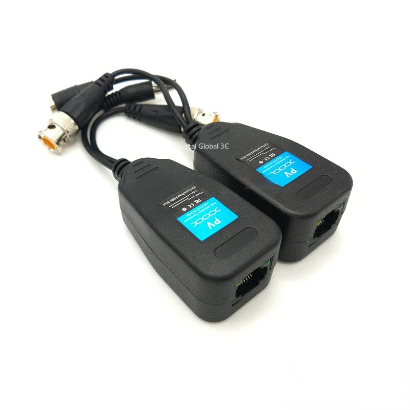 1 pāris (2 gab.) Pasīvie videonovērošanas koaksiālie BNC jaudas video balun raiduztvērēja savienotāji ar RJ45 BNC vītni videonovērošanas videokamerai