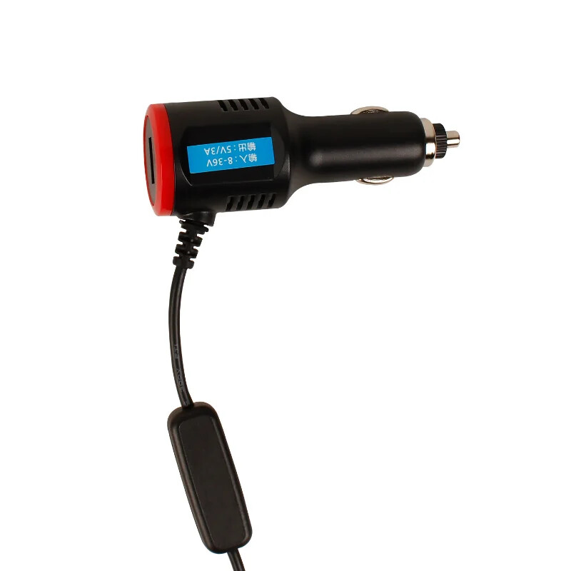 DC 8-36V līdz 5V 3A Dual USB automašīnas lādētāja adapteris automašīnas DVR transportlīdzekļa uzlādei ar slēdzi un 3,5 m kabeli Mini/Micro USB portu