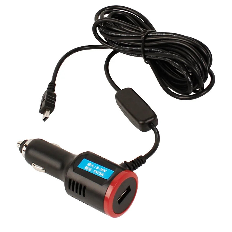 DC 8-36V līdz 5V 3A Dual USB automašīnas lādētāja adapteris automašīnas DVR transportlīdzekļa uzlādei ar slēdzi un 3,5 m kabeli Mini/Micro USB portu