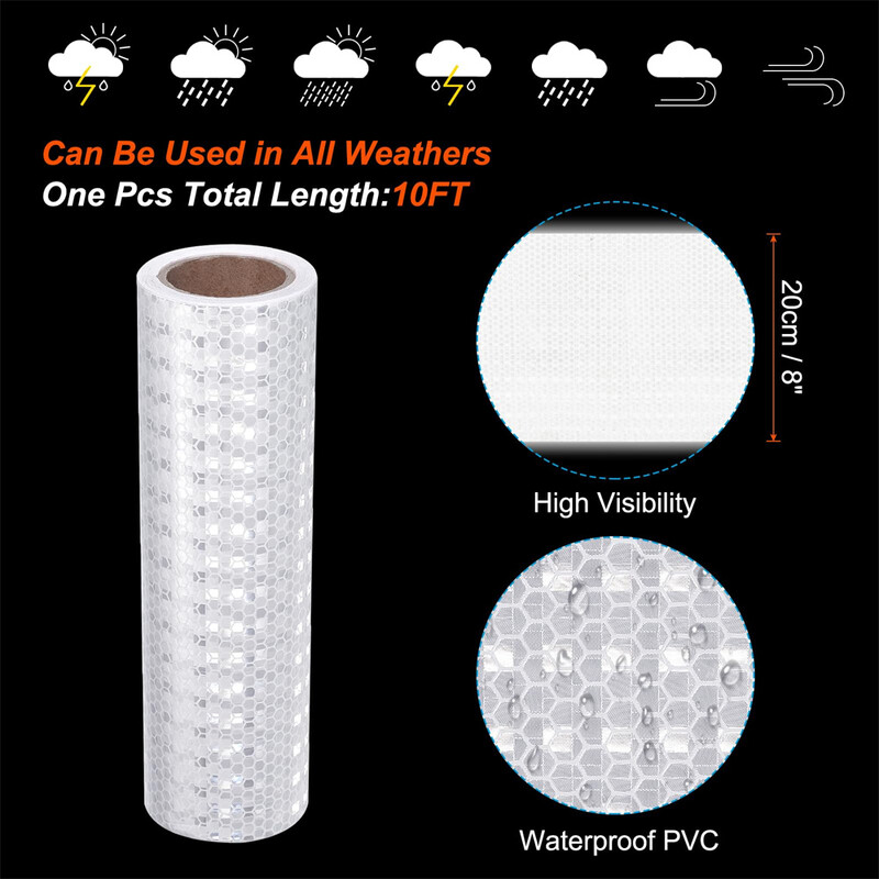 Satop Cinta sjajna bijela reflektirajuća traka 8 inča x 10 ft vodootporna visoka vidljivost upozorenja sigurnosna ljepljiva naljepnica reflektor za automobil