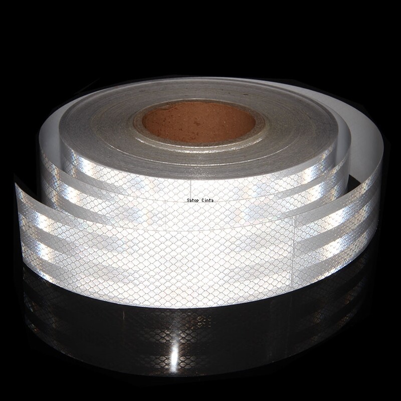 2 инча * 16 фута PET светлоотразителна лента с висока видимост Бял, червен, син рефлекторен стикер от кепър Водоустойчива микропризматична залепваща лента