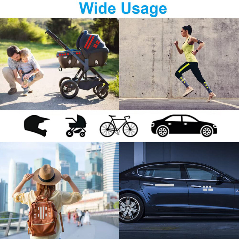 Puikiai matomi šviesą atspindintys lipdukai, skirti drabužiams kuprinėms, sunkvežimiams, vežimėliams