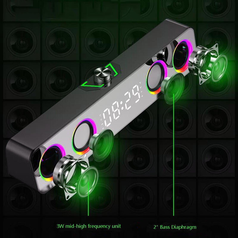 Multimedijski Bluetooth zvučnik Bluetooth 5.0 Struktura 4 zvučnika Stolno računalo Kompaktni Bluetooth zvučnik Sat Zaslon RGB svjetlosni efekt