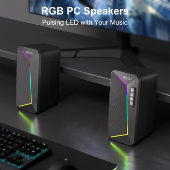 Ηχεία υπολογιστή Bluetooth Jeecoo M30, Ηχεία PC Gaming για επιτραπέζιο υπολογιστή με καθαρό στερεοφωνικό ήχο, δυναμικές λειτουργίες LED, 10W-USB