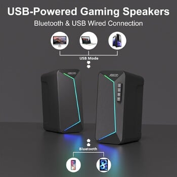 Ηχεία υπολογιστή Bluetooth Jeecoo M30, Ηχεία PC Gaming για επιτραπέζιο υπολογιστή με καθαρό στερεοφωνικό ήχο, δυναμικές λειτουργίες LED, 10W-USB