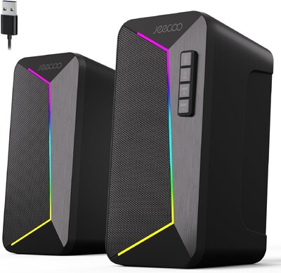 Jeecoo M30 Bluetoothi arvutikõlarid, terava stereoheliga lauaarvutite mängukõlarid, dünaamilised LED-režiimid, 10 W USB-toitega