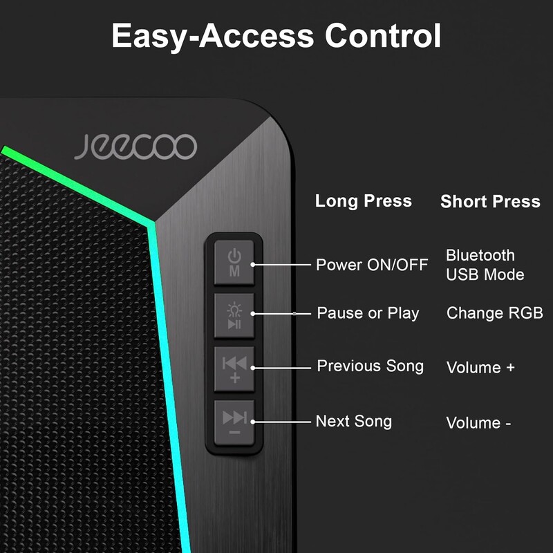 Jeecoo M30 Bluetooth високоговорители за компютър, компютърни високоговорители за игри за настолен компютър с ясен стерео звук, динамични LED режими, 10W-захранване от USB