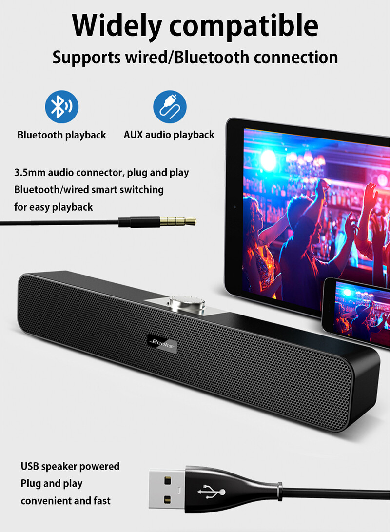 Kompiuterio garsiakalbiai su 3,5 mm Aux, maži kompiuterio garsiakalbiai, maitinami iš USB, laidinis USB stalinis garsiakalbis, USB garso juosta monitoriui