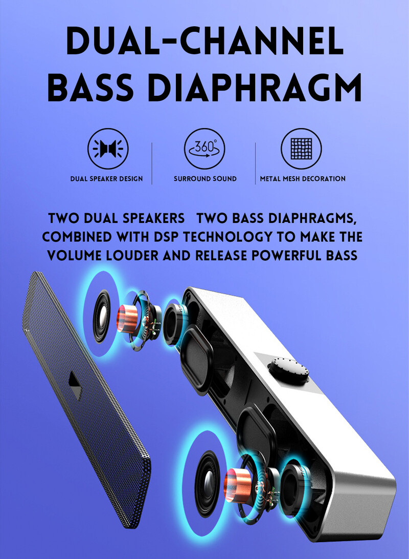 Kompiuterio garsiakalbiai su 3,5 mm Aux, maži kompiuterio garsiakalbiai, maitinami iš USB, laidinis USB stalinis garsiakalbis, USB garso juosta monitoriui