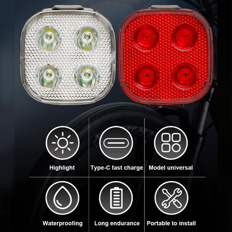 Prednja svjetla za bicikle, stražnja svjetla, oprema za noćnu vožnju, vodootporna, visoko osvijetljena, tip-C, svjetlo upozorenja za punjenje, dodaci za bicikle