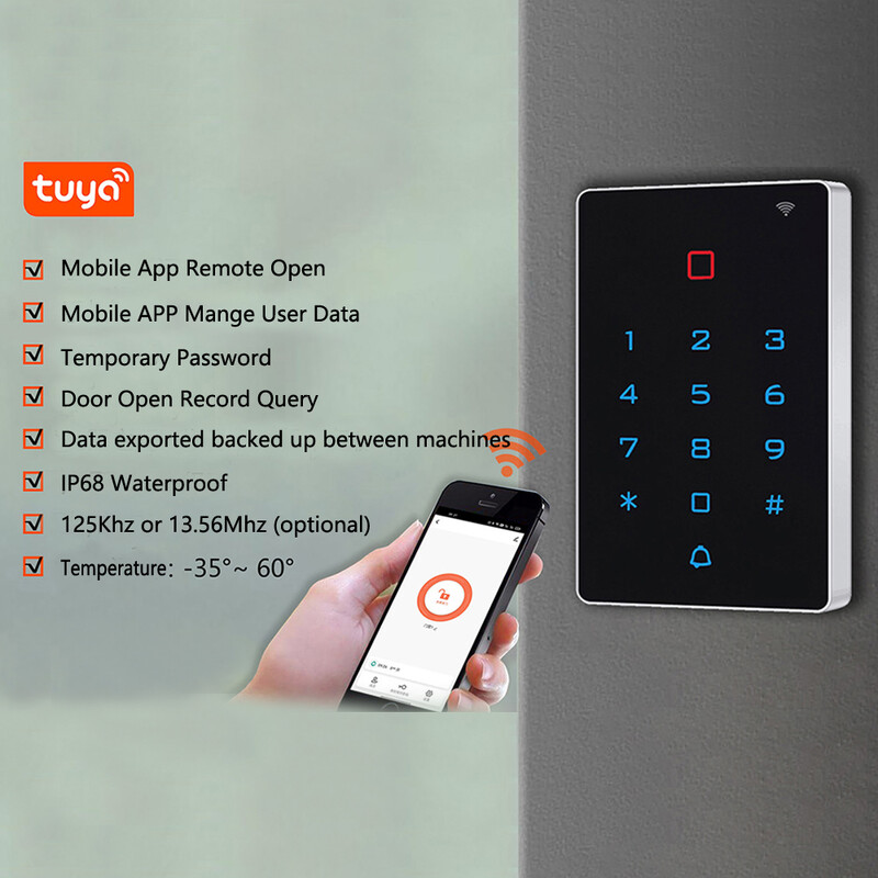 Tuya App Wifi prieigos valdymo klaviatūros 125khz 13,6Mhz RFID klaviatūros prieigos valdymo rinkinys Wiegand 26 IP67 Waterproof 2000 User