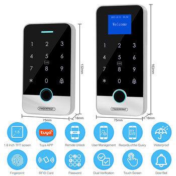 Bluetooth Tuya APP Έξυπνο πληκτρολόγιο ελέγχου πρόσβασης RFID δακτυλικών αποτυπωμάτων IP65 Αδιάβροχο 13,56 MHz Σύστημα κλειδαριάς ανοίγματος πόρτας