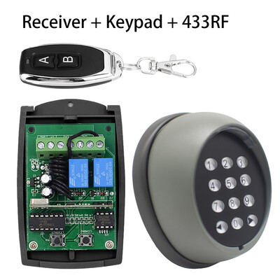 Bezvadu tastatūra Garāžas vārtu atvērēja Tastatūra Ritošais kods ar 2 kanālu uztvērēju 12V un 24V 2CH EV1527 Mācību kods 433mhz durvīm