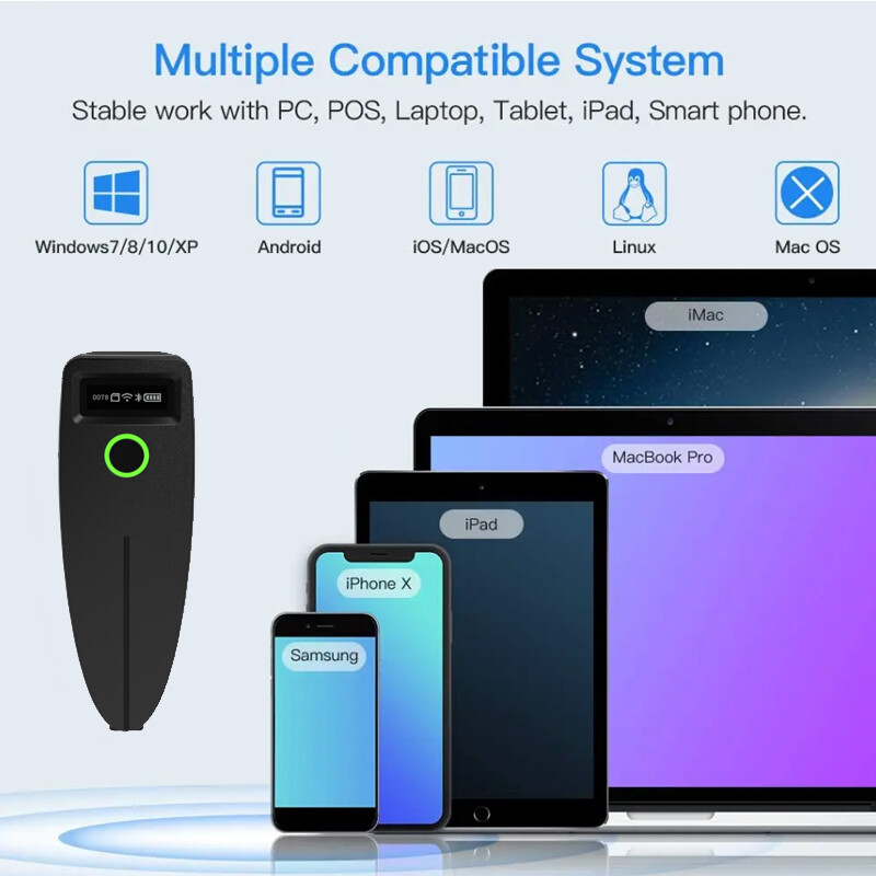 Мини баркод скенер USB кабелен/Bluetooth/ 2.4G безжичен 1D 2D скенер QR PDF417 EAN13 Data Matrix Баркод четец